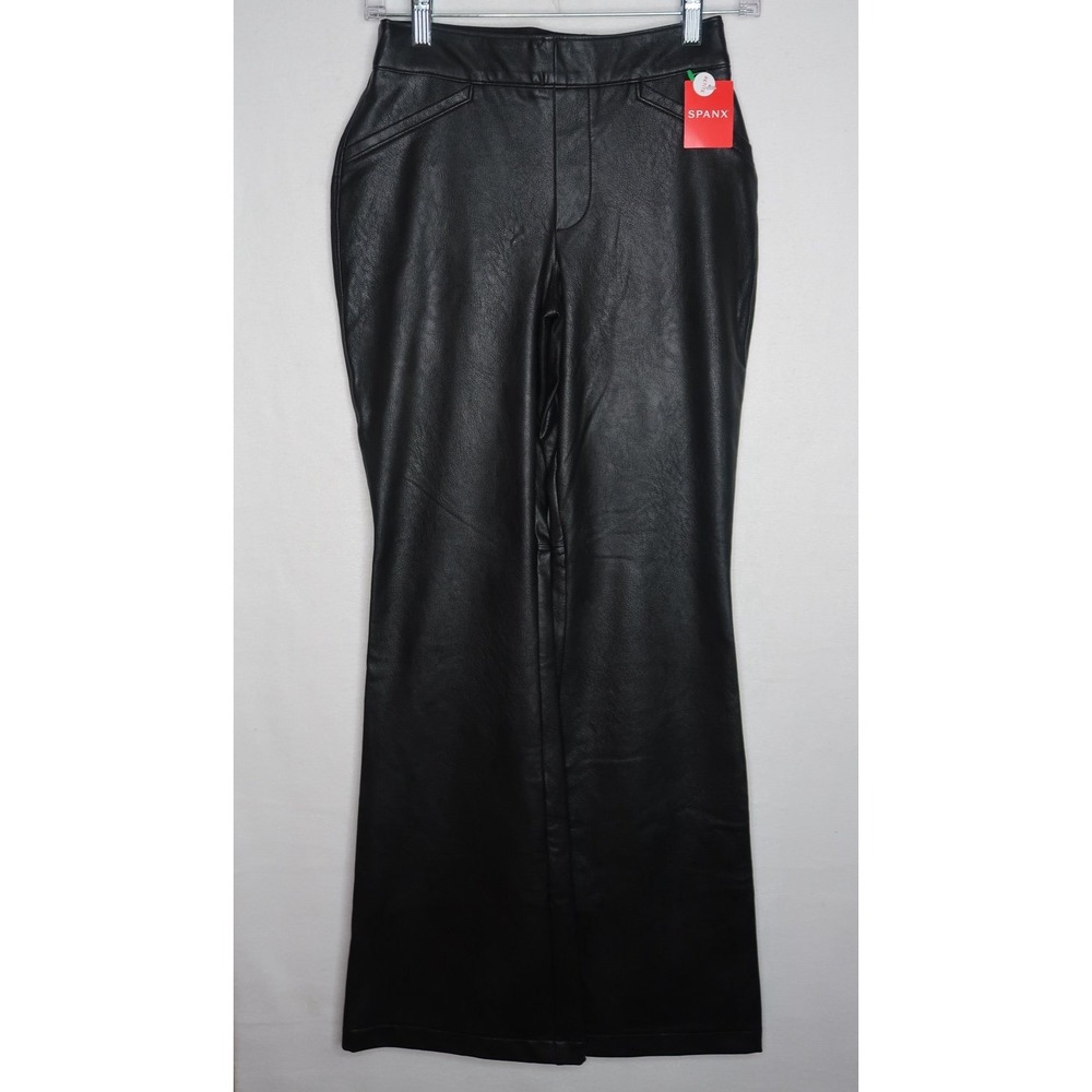 SPANX Leather Like Flare Pants Luxe Black Faux Leather High Rise Small Petite